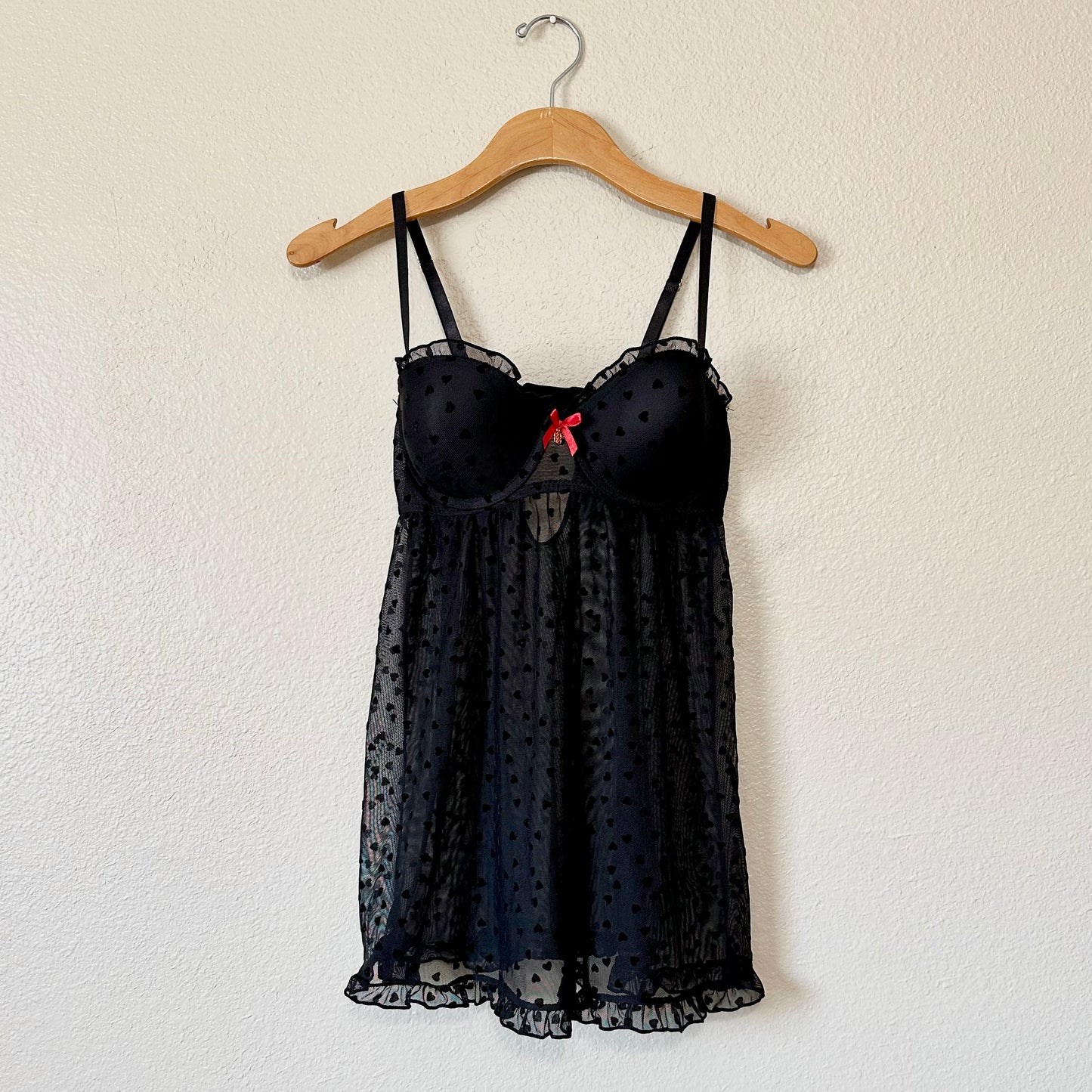 Daisy Fuentes Black Velvet Heart Babydoll Mini Dress | M