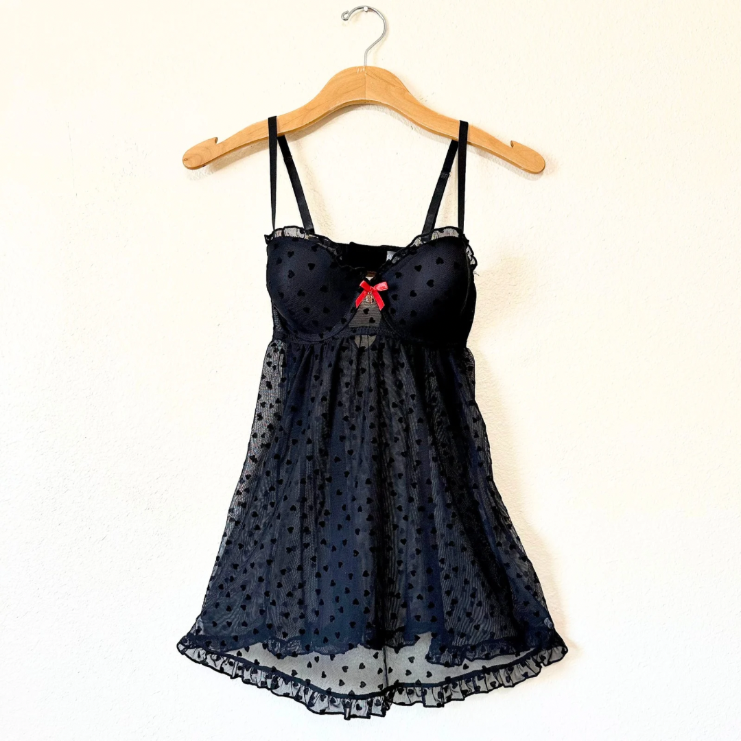 Daisy Fuentes Black Velvet Heart Babydoll Mini Dress | M